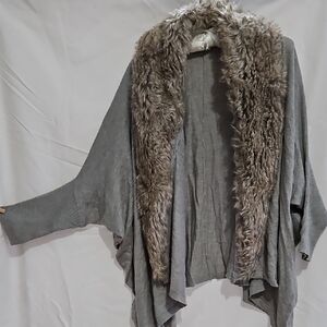 Calvin Klein Gray Sweater with Faux Fur Trim